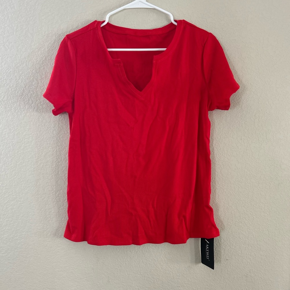 Red V-Neck Women's Top